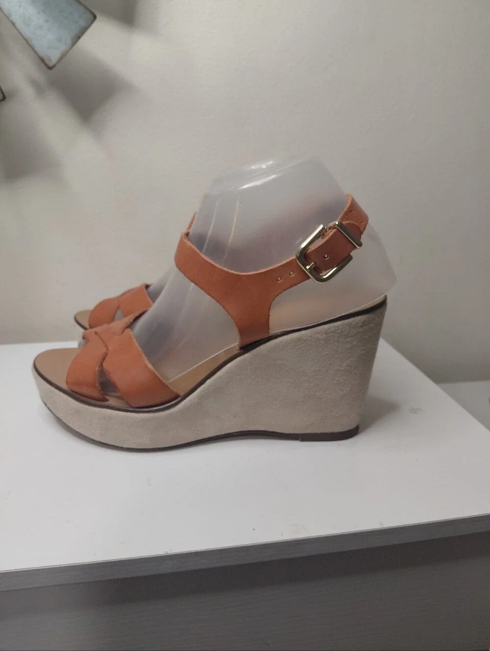 J. Crew Strappy Cognac Leather Wedge Sandals Women's size 8